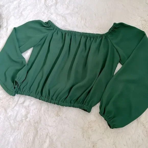 Aritzia Cropped Off Shoulder Green Blouse XS - Picture 2 of 4